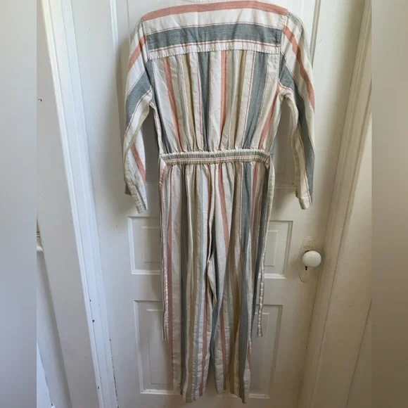 Madewell V-Neck Tie Waist Striped Jumper Size 0
White Blue Pink & Tan - Picture 6 of 9